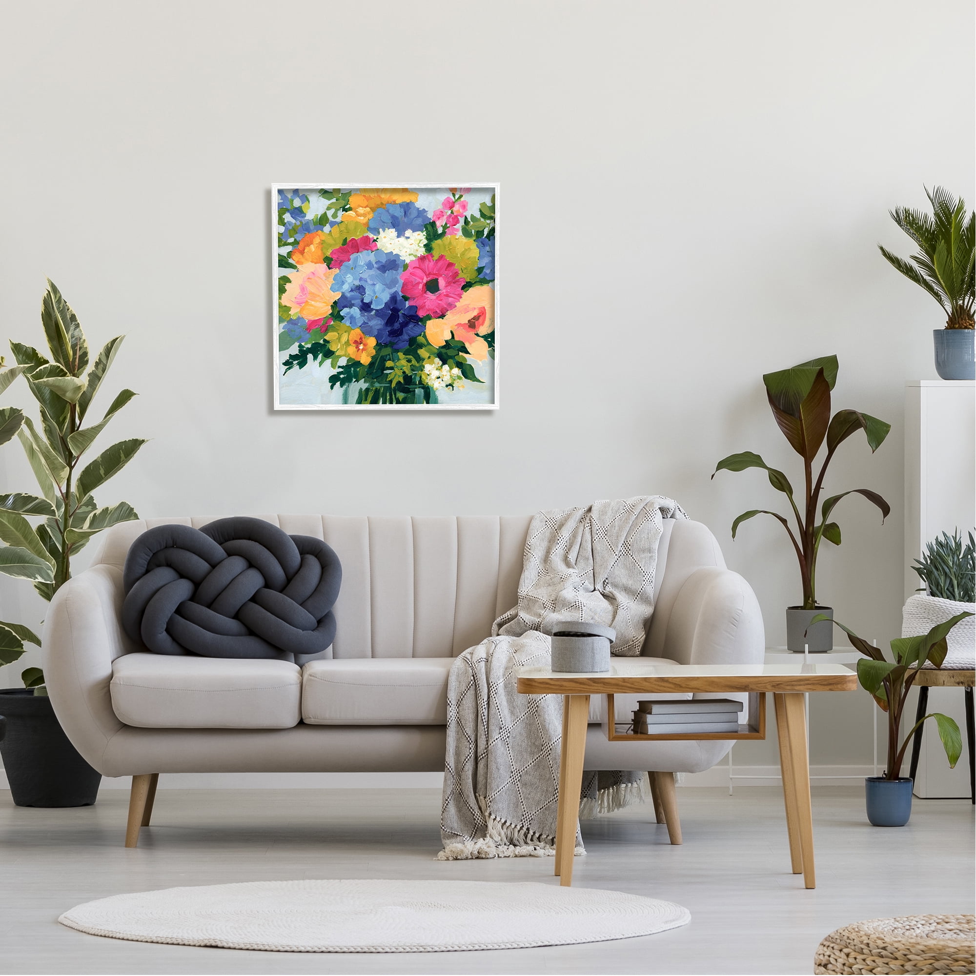 Stupell Industries Modern Blue & Pink Bouquet Botanical & Floral Painting White Framed Art Print Wall Art, 24 x 24