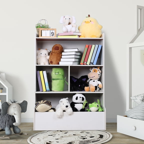 StarBay Book Display Stand White 4-Tier Storage Bookcase Floor Standing Toy Organizer and Storage Cabinet, Toy Storage, Strong Load-bearing