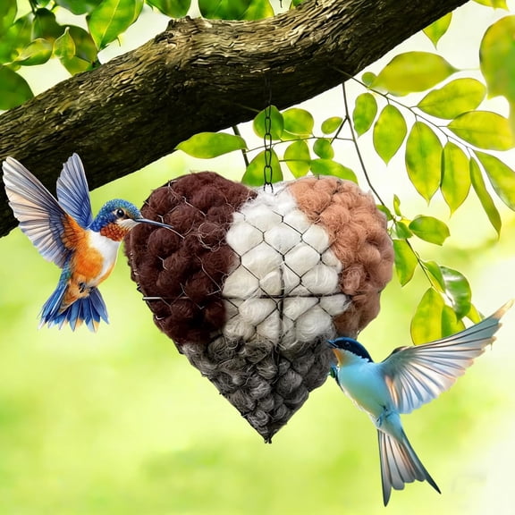 Handmade Alpaca Fiber Bird Nesting Heart, Alpaca Bird Nesting Material Holder for Garden Art Birdhouse, Birds Lovers, Refillable Birds Haven 1 Heart Shape Hummingbird Nesting and 2 Bags