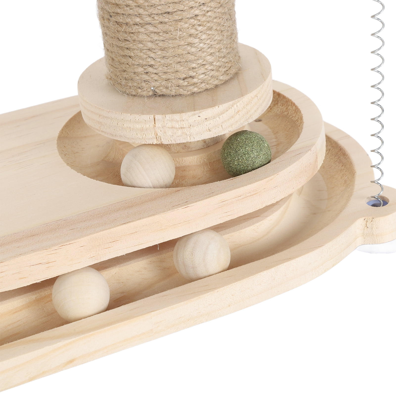 YAHHU Cat Scratching Post 2 Layer Ball Track Interactive Tall Kitten Scratcher with Teasing Wand for Indoor Cats Oval Mushroom Turntable (15.3 inches / 39 cm)