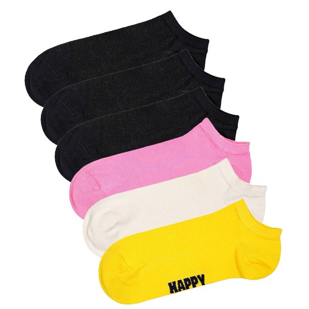 Happy Socks calcetines deportivos unisex, pack de 6 - Solid Socks Low, mezcla de algodón, unicolor Negro/rosa/blanco/amarillo 41-46