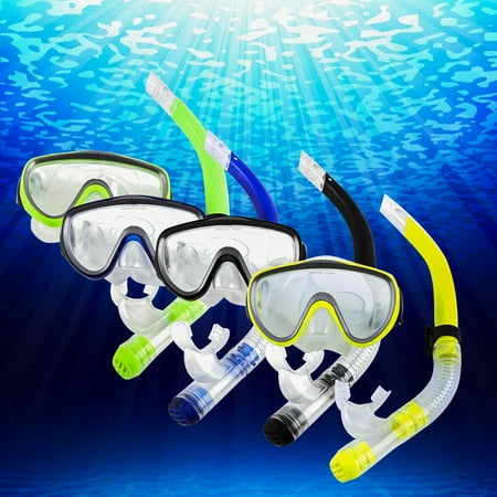 Snorkel Set Tempered Glass Lens Mask Snorkel Mouthpiece Snorkeling Combo Set Free Breathing Anti-leak Dry Top Snorkel Equipment for (Best Snorkel Mask For Glasses)