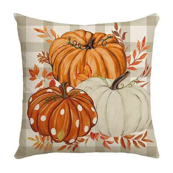 Beautynvta Thanksgiving Throw Pillows Covers, 18''x18'' Fall Linen Pillowcase, Pumpkin Thanksgiving Pillow Case for Thanksgiving Sofa Couch Bed Decoration