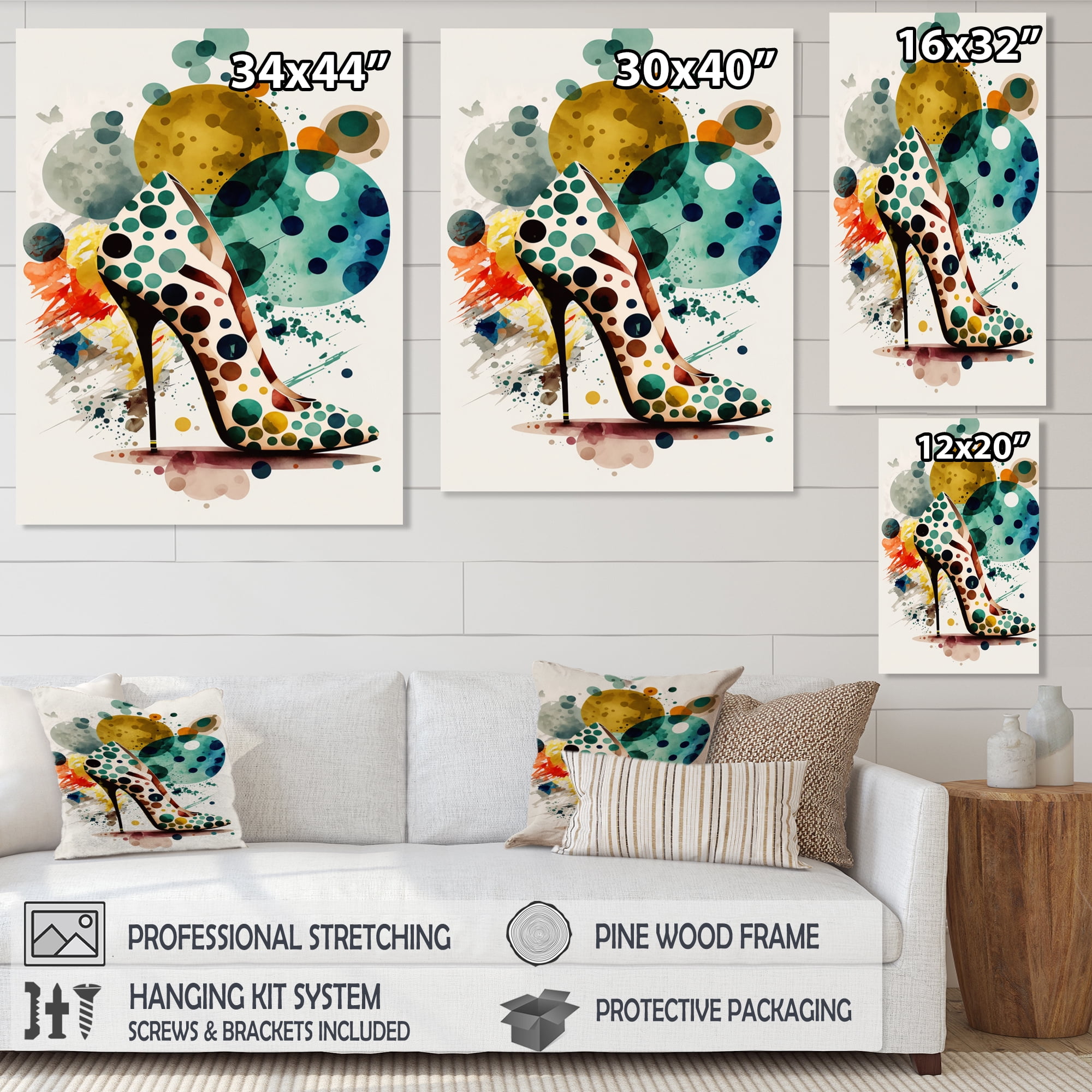 Designart Retro Art Deco High Heel Shoe VI Canvas Wall Art