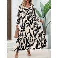 thumbnail image 6 of Women Casual Round Neck Puff Long Sleeve A Line Flowy Swing Long Maxi Dress Black XXL, 6 of 9