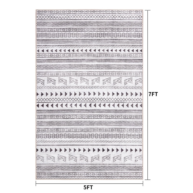 Gianna 5x7 FT Imitation Linen Area Rugs for Living Room, Machine Washable, Low Pile, Ruggable Non-Slip Rug for Bedroom, Dining Room, Geometric Lines