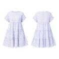 thumbnail image 4 of Vivianyo HD Women's PLuse Size Round Neck Gingham Tiered Dresses, Ruffle Short Sleeve Loose Casual Midi Sundresses With Pockets for Women, Women's Purple, Sizes L-5XL, 4 of 9