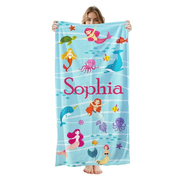 Personalized Beach Towel for Kids & Adults with Name 400GSM Custom 100% Microfiber Pool Towel Ultra Absorbent Super Soft Towels Personalized Gift for Women Men