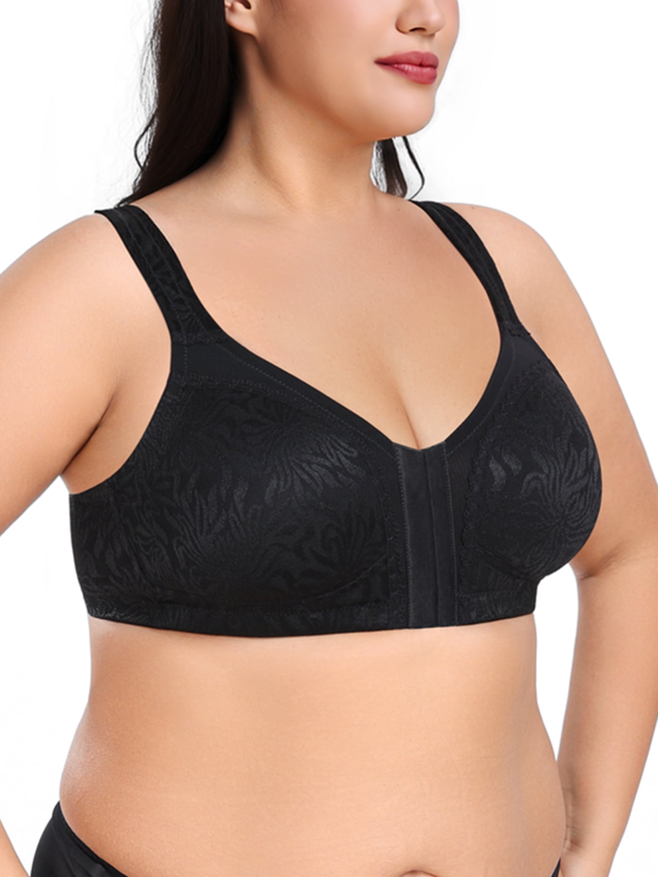 Deyllo Women Plus Size Front Closure Bras High Support Minimizer Bras Full Coverage Wireless Bras Non Padded Soft Comfort Black Bra Clothes Size 38DDD