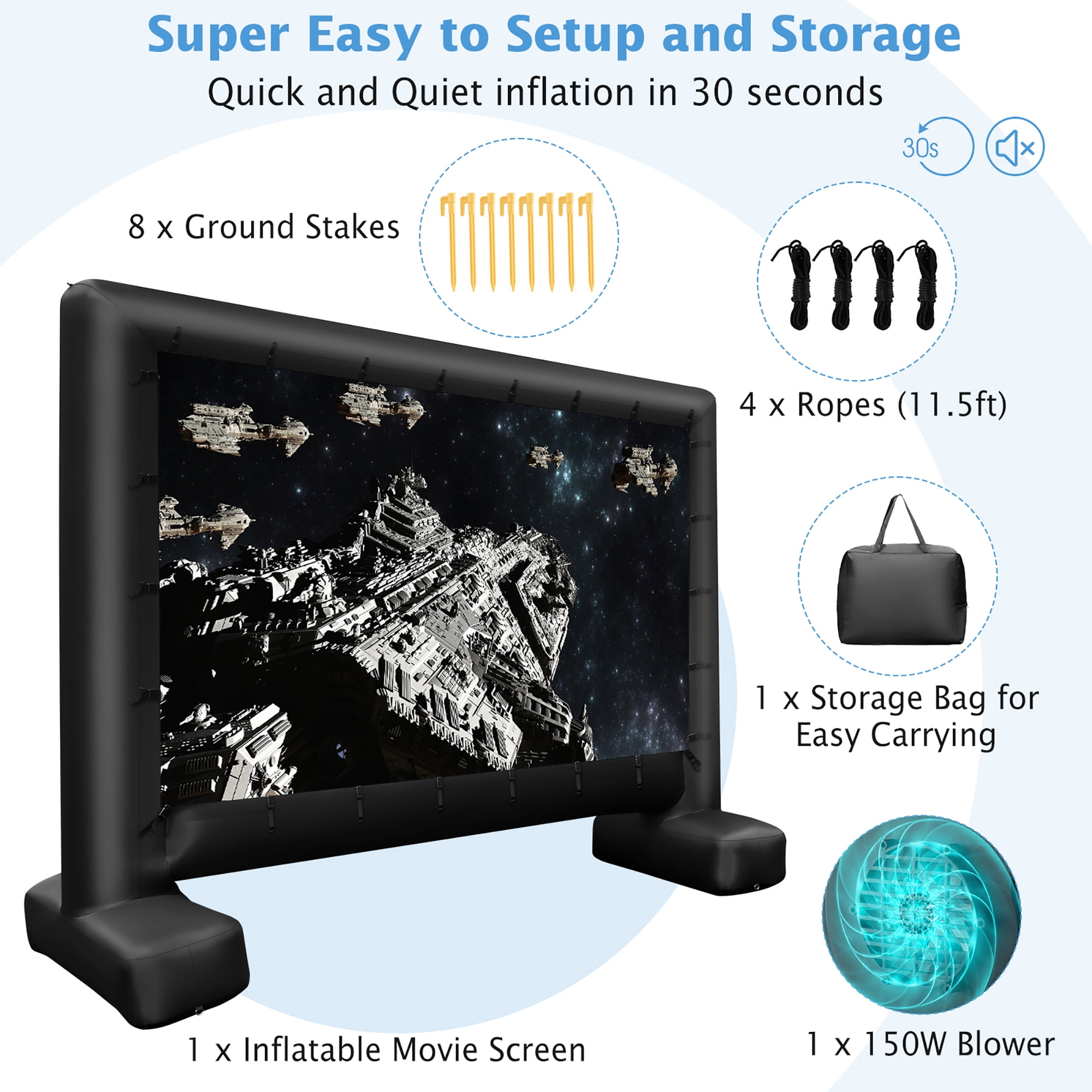 Gymax 16 Ft Inflatable Movie Screen Outdoor Projector Screen w/ Air Blower Carry Bag