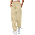 thumbnail image 1 of Pantalones De Chándal Básicos Pantalones de chándal básicos para mujer, cordón de algodón, ajuste holgado, ropa diaria (caqui M) Cgtredaw Para estrenar, 1 of 1