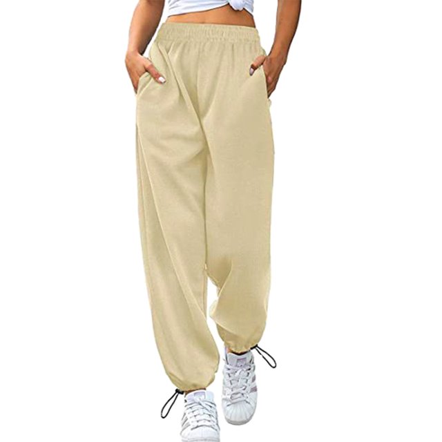 Pantalones De Chándal Básicos Pantalones de chándal básicos para mujer, cordón de algodón, ajuste holgado, ropa diaria (caqui M) Cgtredaw Para estrenar