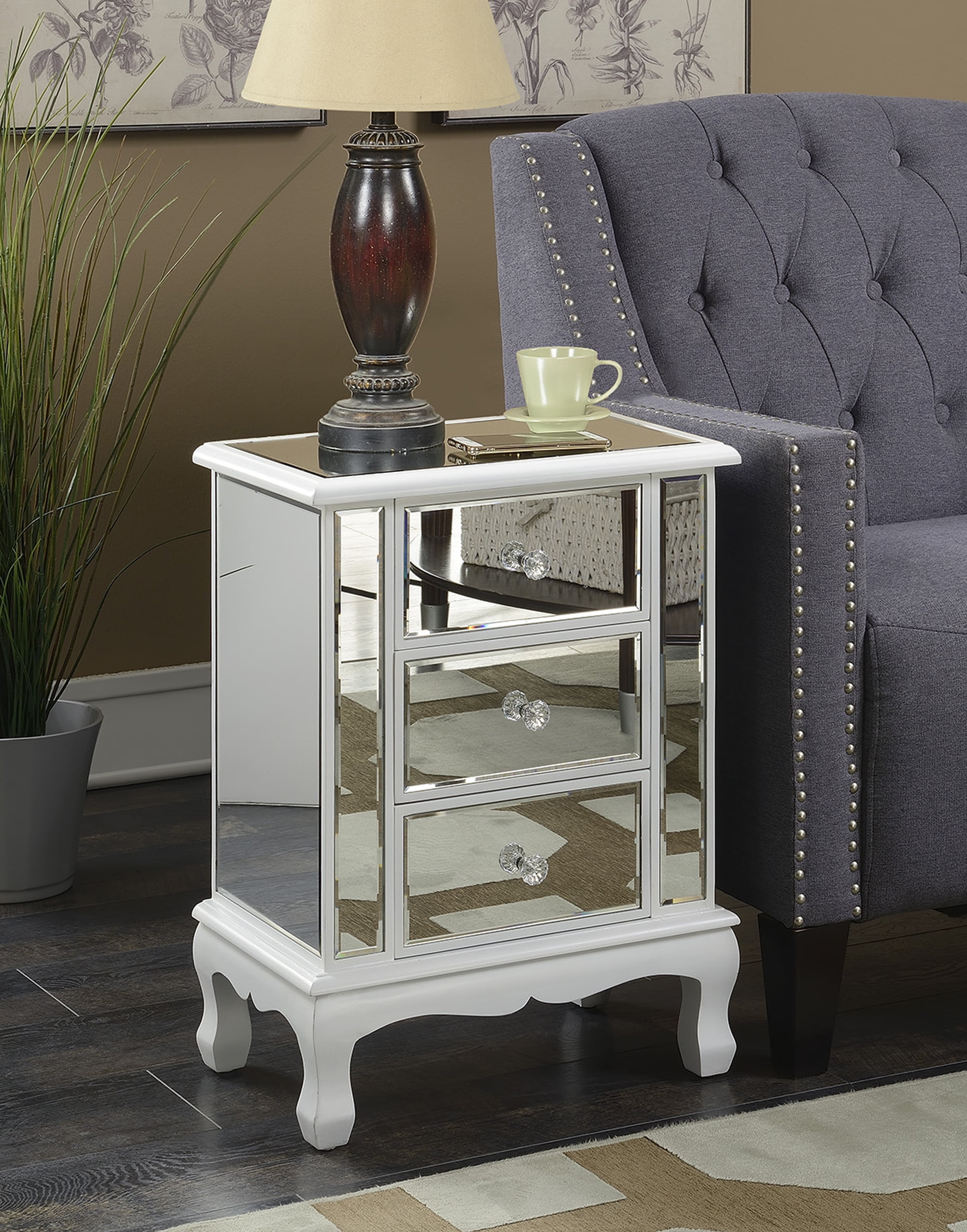 Convenience Concepts Gold Coast Vineyard 3 Drawer Mirrored End Table