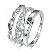 3 Pcs 925 Sterling Silver Wedding Ring Sets for Women Stacking Infinity Cross Eternity Bands