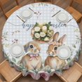 thumbnail image 3 of Round Tablecloth Floral Bunny Happy Easter Waterproof Oil Proof Polyester Table Cloth Cover Decor for Home Dining Outdoor,Patio,Parties, 60" Dia. Spring Roses Flowers Blue Plaid, 3 of 9