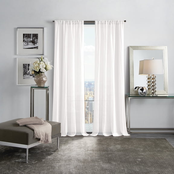 Martha Stewart Crinkle Sheer Curtain Panel Pair, White, Pole Top, Indoor, Adult, 2 Piece Set, , 48" x 84"