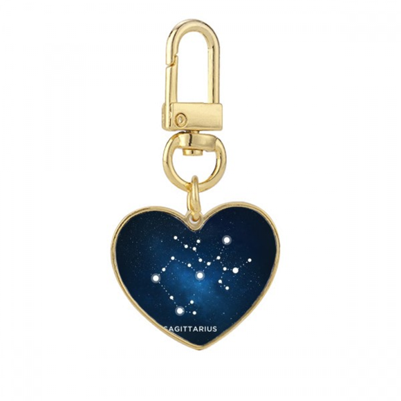 Sagittarius Constellation Zodiac Sign Gold Heart Keychain Metal Keyring Holder