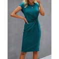 thumbnail image 4 of Teal Blue Twist Front Short Sleeve Midi Dress, 4 of 5