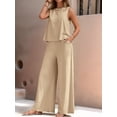thumbnail image 5 of Women'S Summer 2 Piece Outfits Sleeveless Top Wide Leg Pants Lounge Beach Travel Sets Cream White XL, 5 of 9