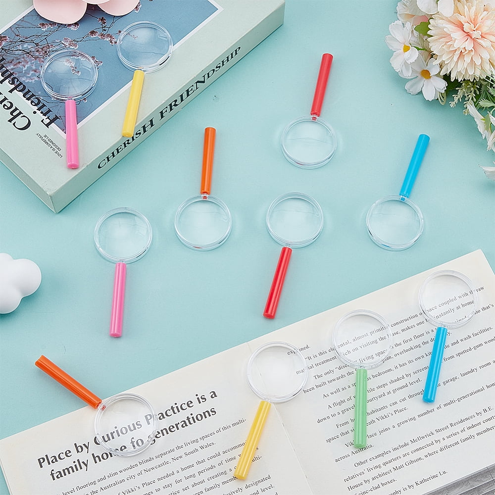 72Pcs 6 Colors Plastic Handheld Magnifier for Children Mixed Color 100x42.5x8.5mm 12pcs/color