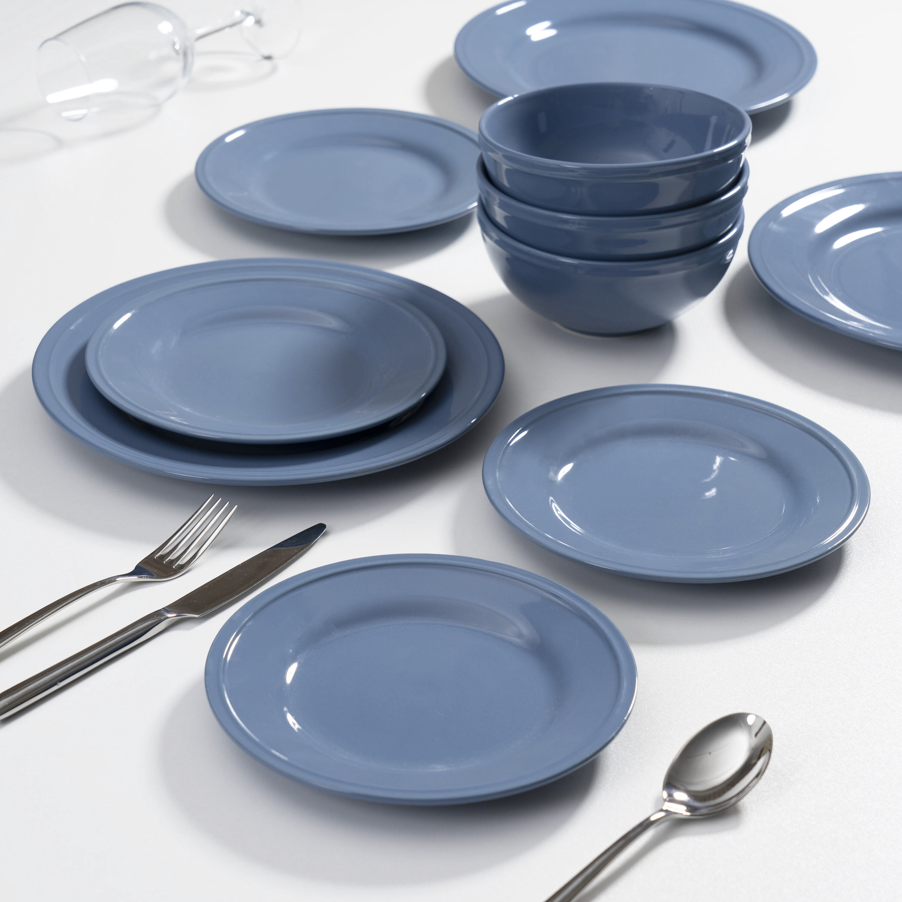 Mainstays Darby 12-Piece Stoneware Dinnerware Set Blue