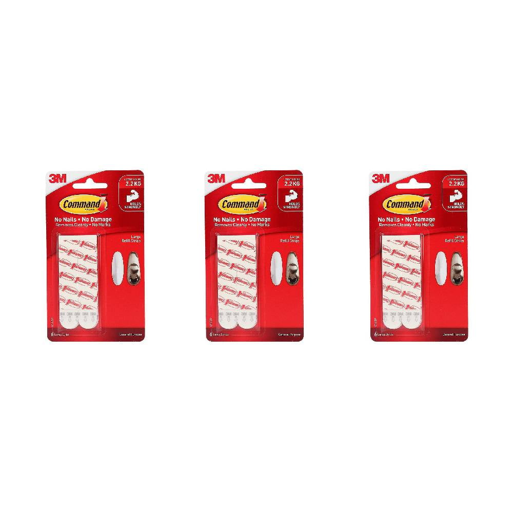 3M Command Large Refill Strips, Hook Hang Damage Free Adhesive, White, 3 Pack