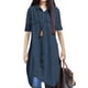 thumbnail image 5 of Blusa larga para mujer, dobladillo irregular, mangas cortas, vestido de camisa vintage suelto Irfora Aqua/3X-grande, 5 of 7