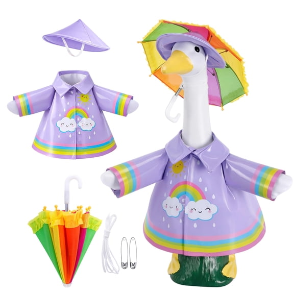 3 Pcs/Set Raincoat Porch Goose Outfits - Purple Rainbow Summer Lawn Goose Raincoat Costume with Umbrella Hat for 23" Statue