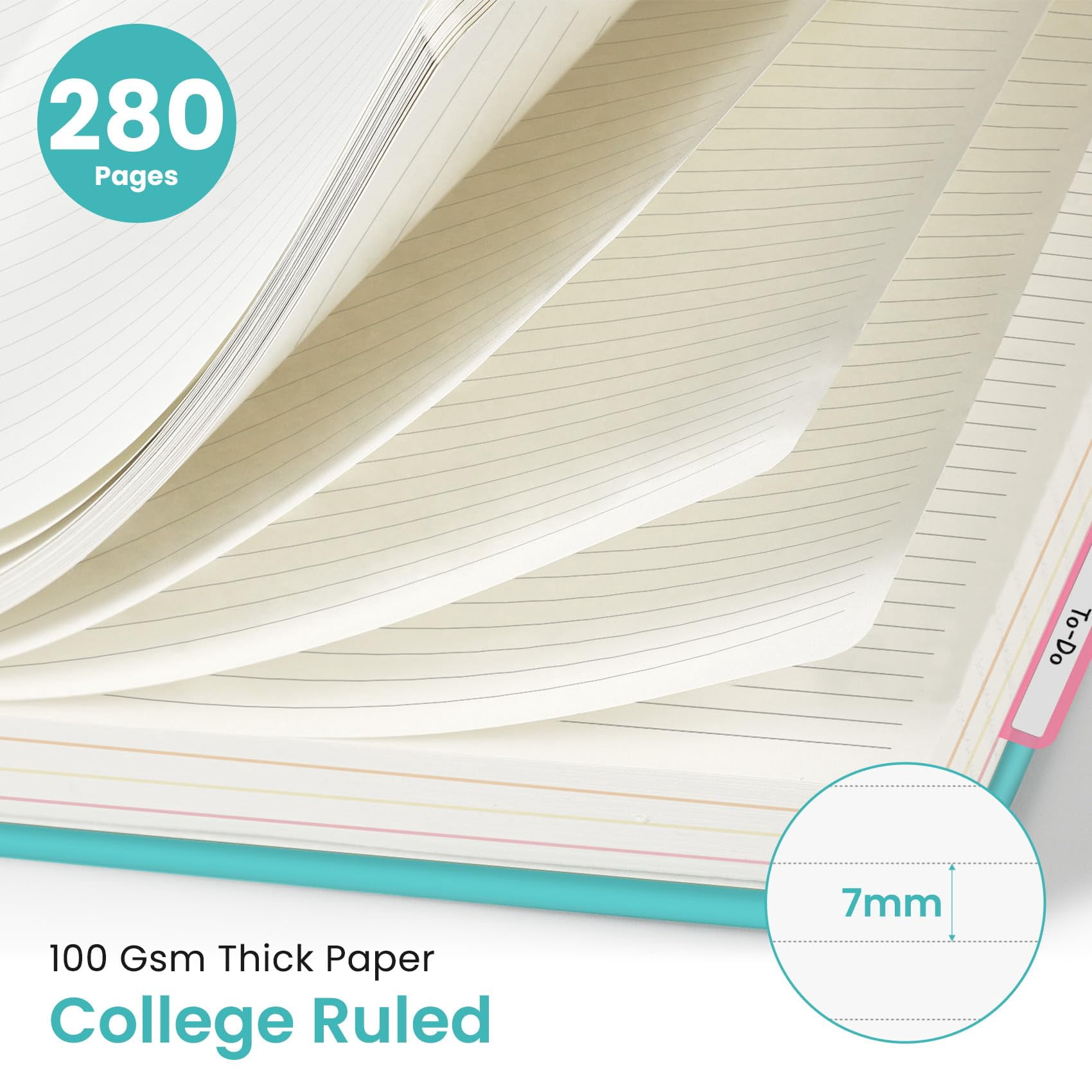 Hardcover Spiral Journal Notebooks For Work With Removable Dividers & Tabs  8.5"x11" 5 Subject Notebook Note Taking Organizer A4 College Ruled Lined Women Writing Aquamarine 280 Pages