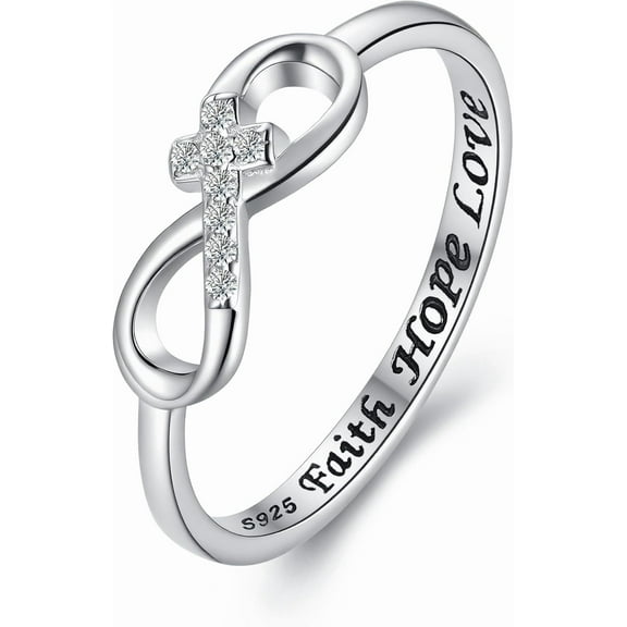 925 Sterling Silver Infinity Cross Rings for Women Dainty Faith Hope Love Purity Inspirational Ring Christian Religious Promise Ring Christmas Jewelry Gifts for Mother Daughter Friends