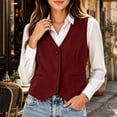 thumbnail image 3 of HomeDM Women's Faux Suede Vest V Neck Button Down Waistcoat with Pockets Sleeveless Jacket, 3 of 9