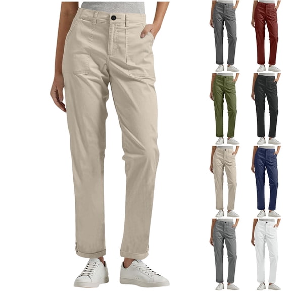Women's Outdoor Cargo Pants with Elastic Waist and Pockets Comfortable Loose Fit Trousers for Hiking and Casual