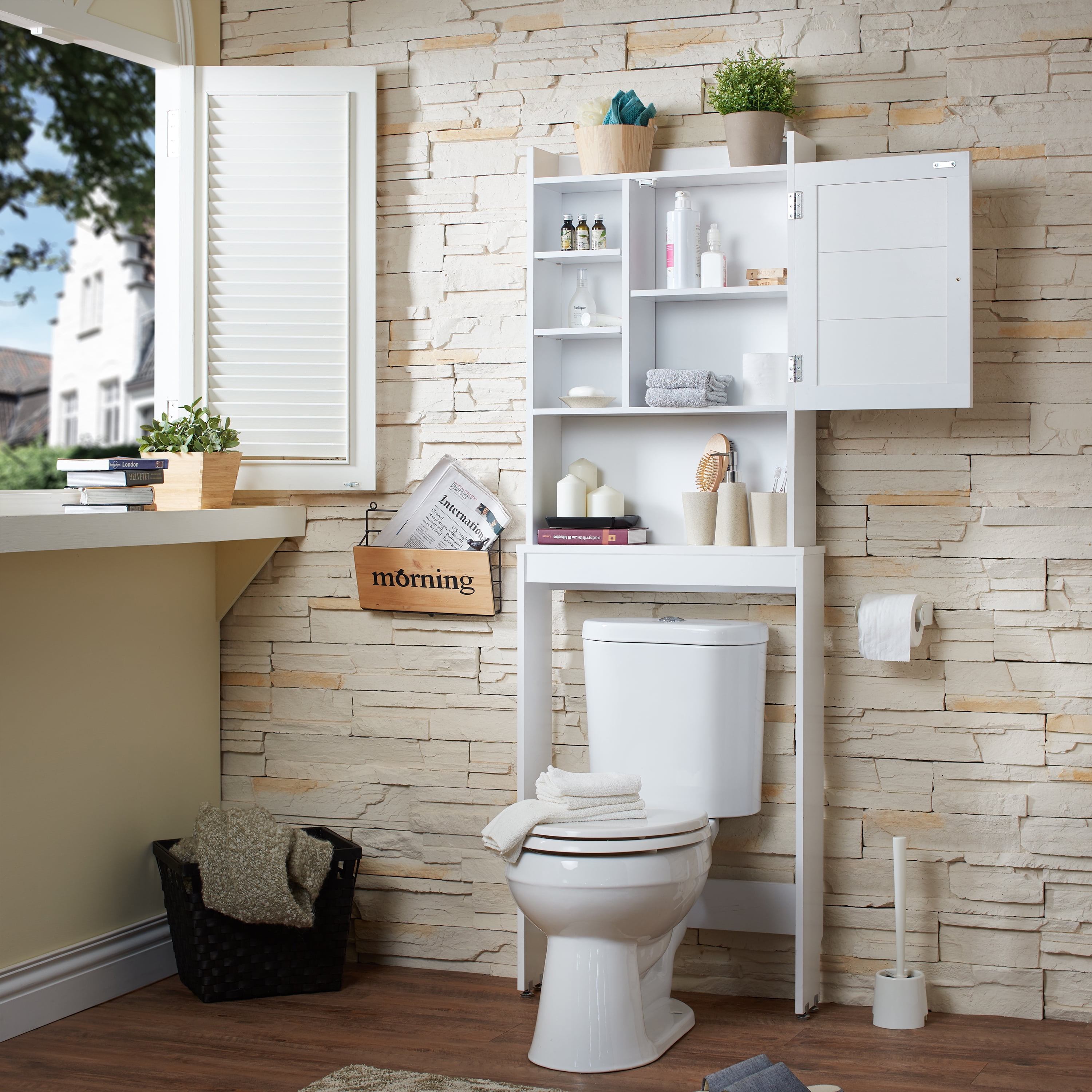Furniture of America Peoni Transitional Multi-Storage  Bathroom Space-Saving Wood Cabinet in White Finish