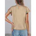 thumbnail image 2 of Blusa de Mujer PRETTYGARDEN Satín con Volantes Manga Corta Caqui M, 2 of 5