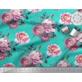 thumbnail image 3 of Soimoi Green Heavy Satin Fabric Peony And Ranunculus Floral Print Sewing Fabric Yard 54 Inch Wide, 3 of 3