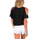 thumbnail image 4 of Camiseta de mujer Jumpingount Cuello en V Hombros descubiertos Blusa informal Manga corta Negro 3XL, 4 of 6