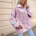 thumbnail image 3 of Womens Casual Oversized Fleece Jacket Fall Winter Warm Lapel Zip Up Plush Cardigan Outerwear Coat with Pockets Pink XXXL, 3 of 5