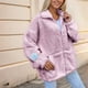 thumbnail image 3 of Chaqueta Informal de Gran Tamaño para Mujer, Abrigo de Felpa con Solapa, Cremallera y Bolsillos, para Otoño e Invierno. Rosa XXXL, 3 of 5