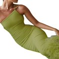 thumbnail image 3 of Femmes Plume Ourlet Robe Sans Manches Spaghetti Sangle Bodycon Midi Robe Cocktail Party Clubwear, 3 of 6