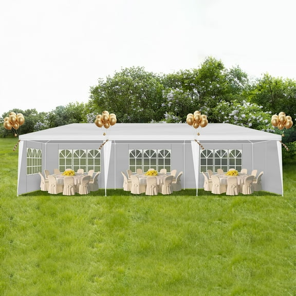 10'x30' Outdoor Party Tent with 8 Removable Sidewalls, Waterproof Canopy Patio Wedding Gazebo, White