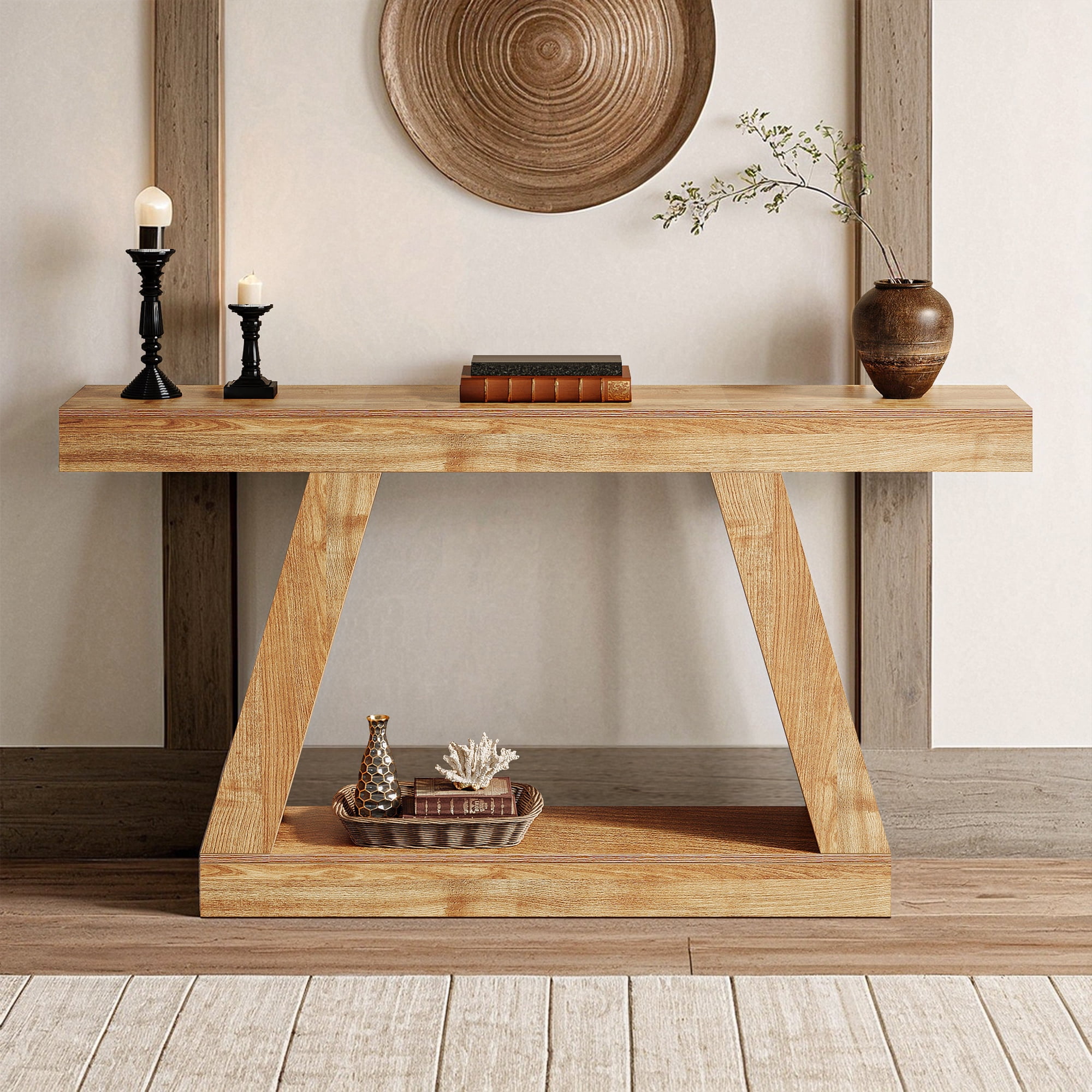 Demi Bonn Farmhouse Console Table, 55" Sofa Table with Storage for Hallway, Bedroom, Living Room, Brown