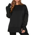 thumbnail image 2 of Mohiass Oversized Sweatshirt for Women Thumbhole Side Slit Crewneck Sweatshirts Fall Fashion Comfort Fleece Pullover Hoodies Black XL, 2 of 7