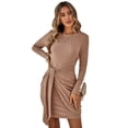 thumbnail image 4 of SAYOO Women's Tie Waist Sweater Dress, Long Sleeve Round Neck Solid Color Ruched Knit Dress, 4 of 9
