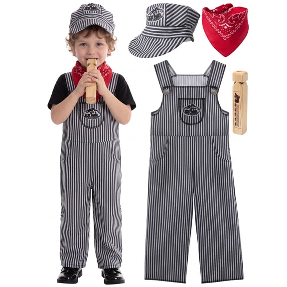 Joyfy Halloween Kids Train Engineer Costume, Unisex Railroad Train Conductor Costume for Boys Toddler Halloween Party Dress up 1-7 Years
