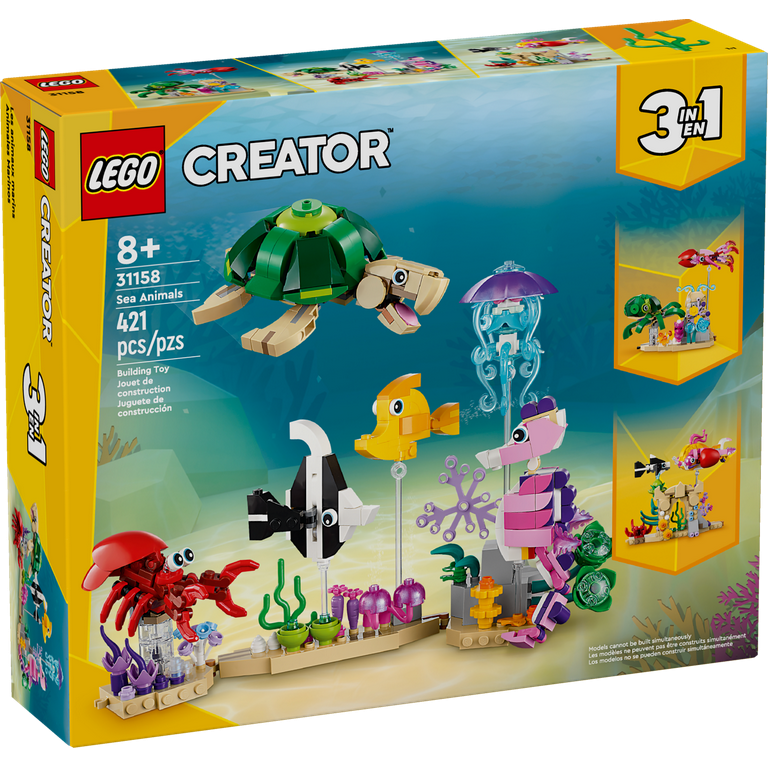 LEGO Creator 3 in 1 Sea Animals Toys Building Set for Kids Transforms from Turtle to Fish Figures to Octopus and Squid Models Birthday Gift Idea for