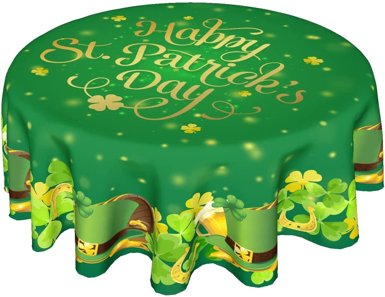 St. Patrick''s Day Tablecloth Green Shamrock Round Tablecloth 60 Inch