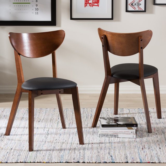 Baxton Studio Sumner Mid-Century Dining Chair, Black and Walnut Brown (Set of 2)