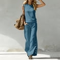 thumbnail image 6 of Womens Summer 2 Piece Outfits Cotton Fashionable Solid Color Sleeveless Top and Button Down Pants Lounge Set, 6 of 7