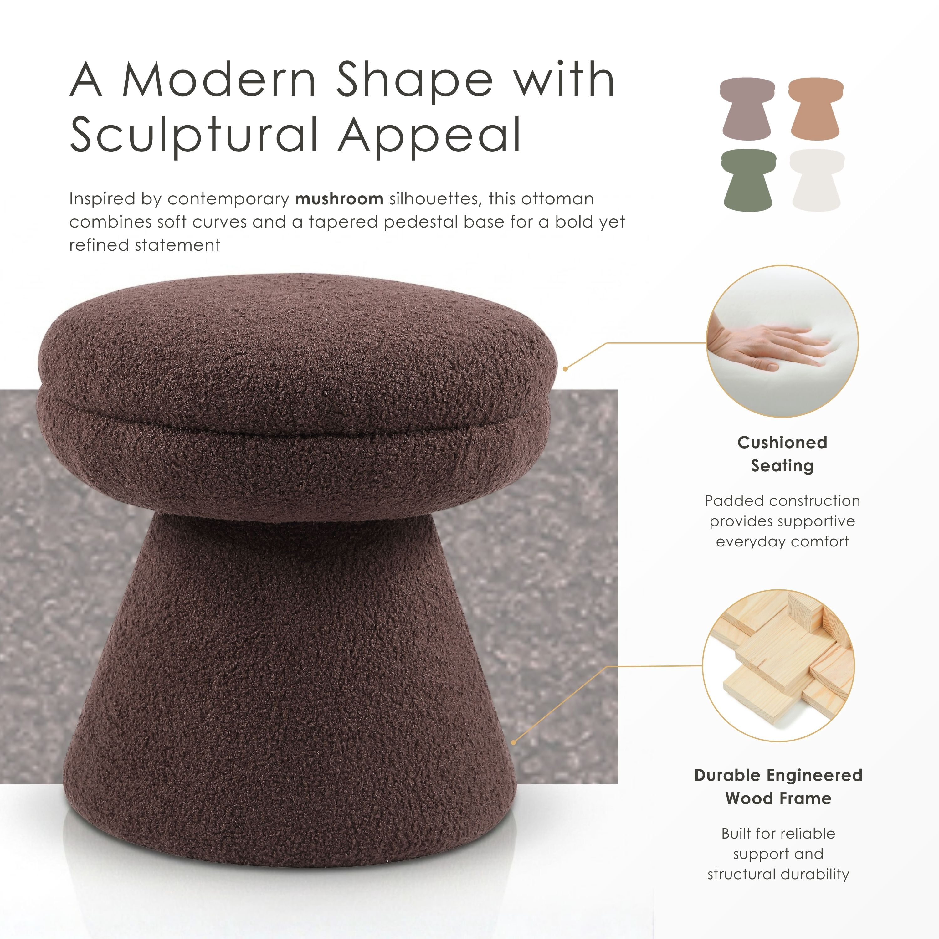 Furniture of America Thia Modern 17.5" Upholstered Mushroom-Shape Design Stool, Saddle Brown