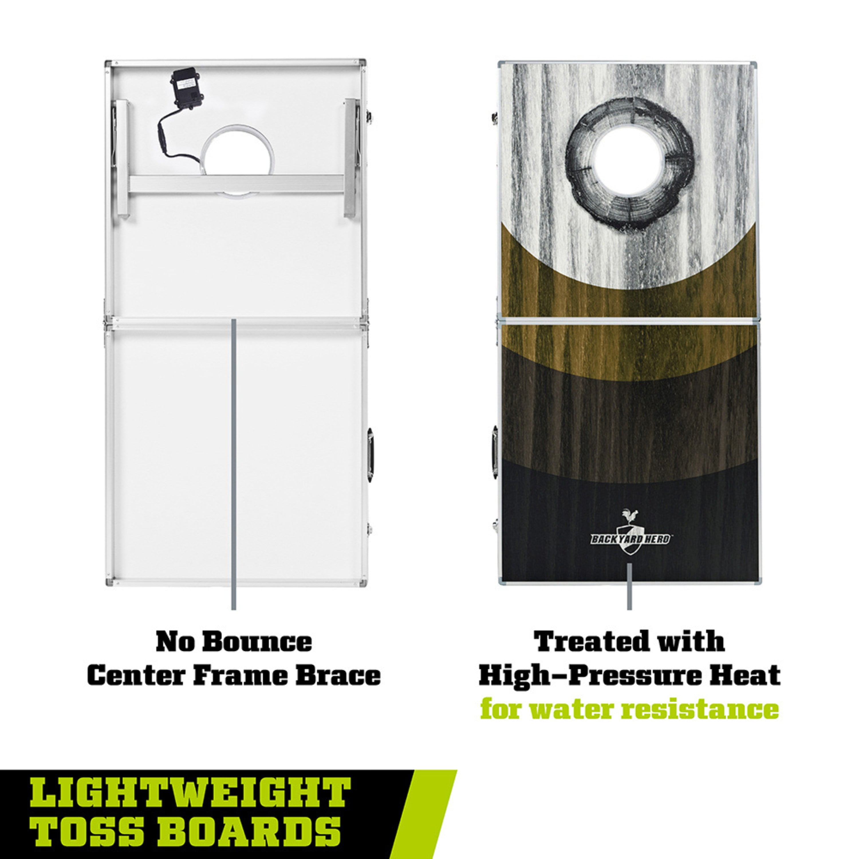 4 ft x 2 ft Cornhole Beanbag Toss Game Set with LED Light up Ring, Aluminum Frame, Water Resistant Boards, and ACA Bean Bags by Backyard Hero